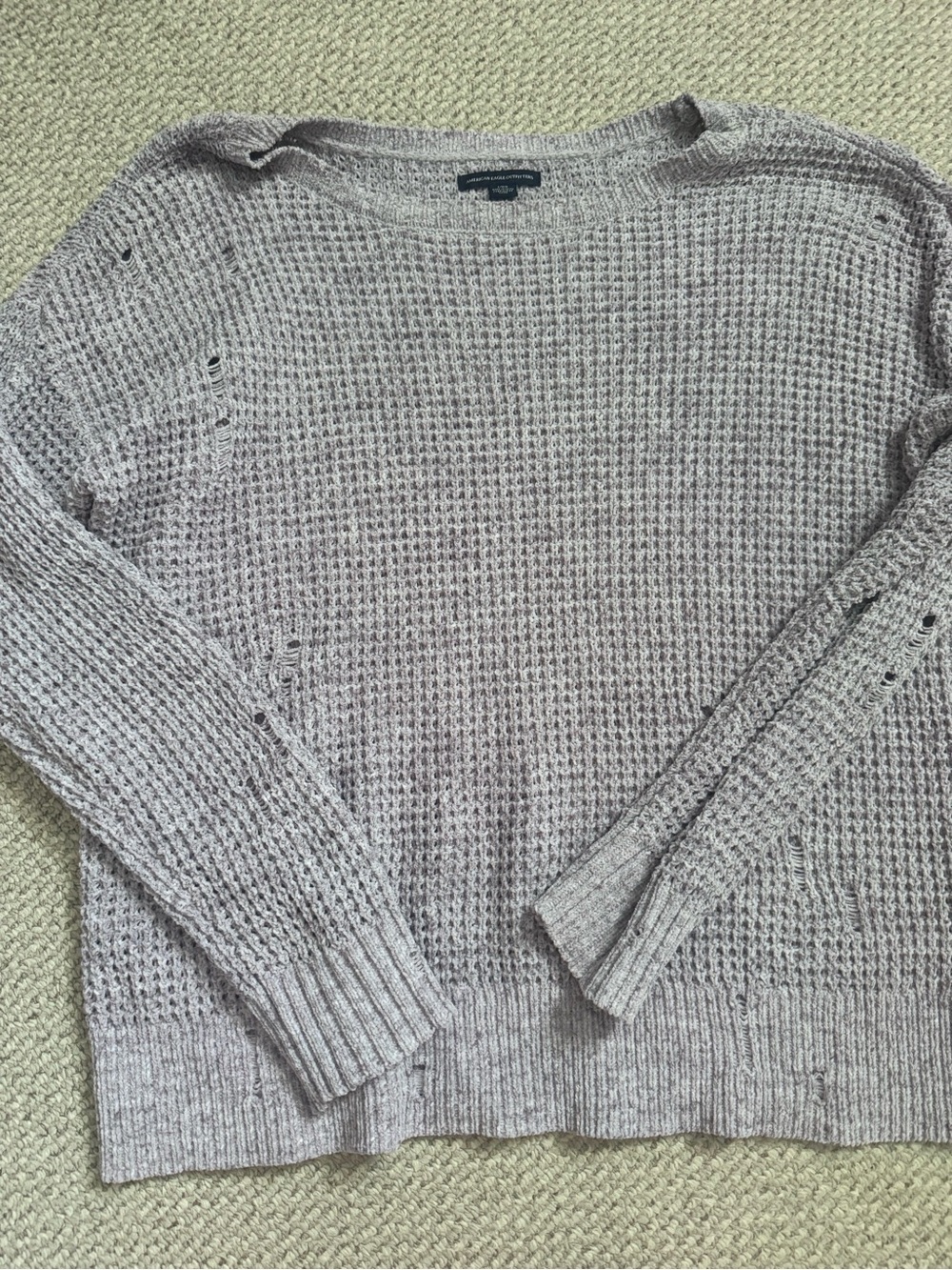 American Eagle Outfitters Scoop Neck Waffle Knit Sweater - Heather Gray